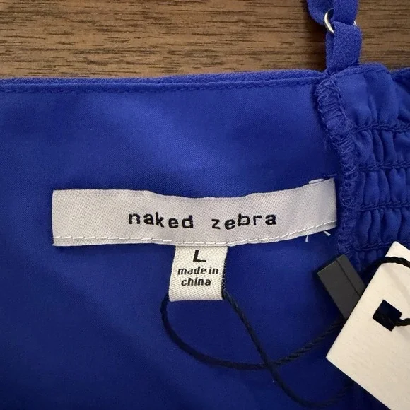 Naked Zebra NWT Woman's Off Shoulder Smocked Long Sleeve Crop Top Size L Blue - Picture 6 of 11